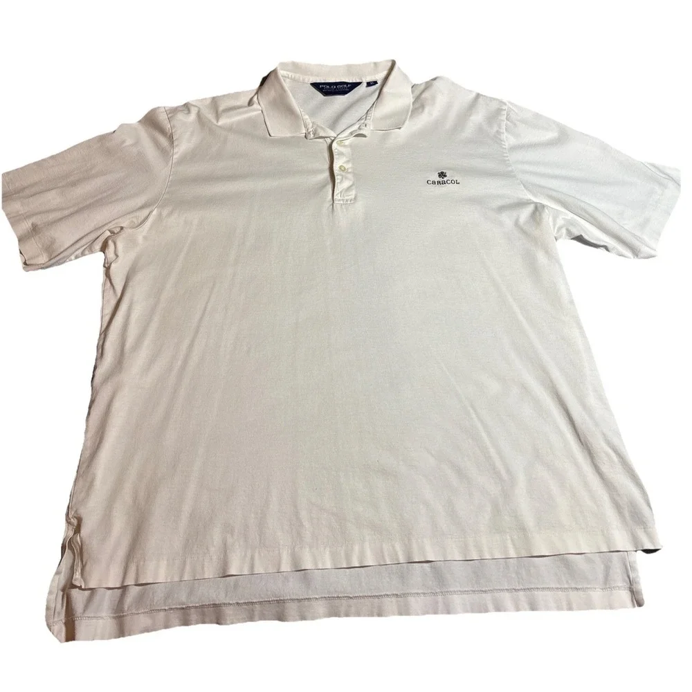 Polo Golf Ralph Lauren Caracol Logo Cotton White Collared Short Sleeve Size XL